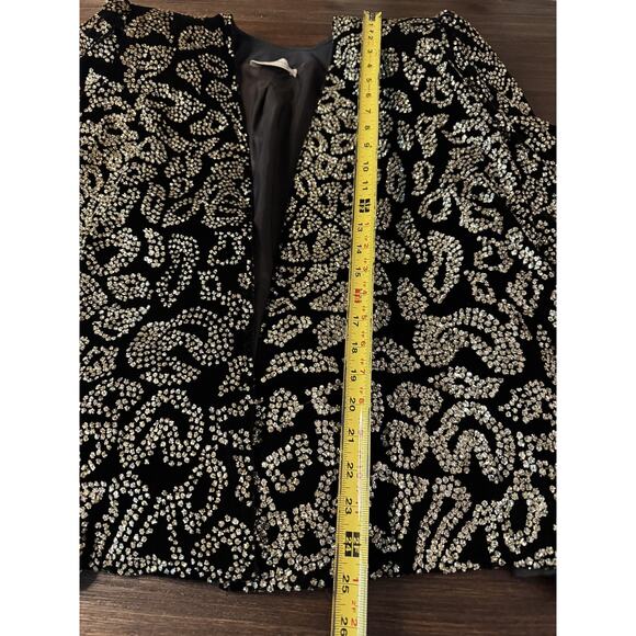 Vintage Glam Sequin Jacket Womens 8 Black Gold Glitter Staburst 80s Pat Richards - Picture 11 of 16